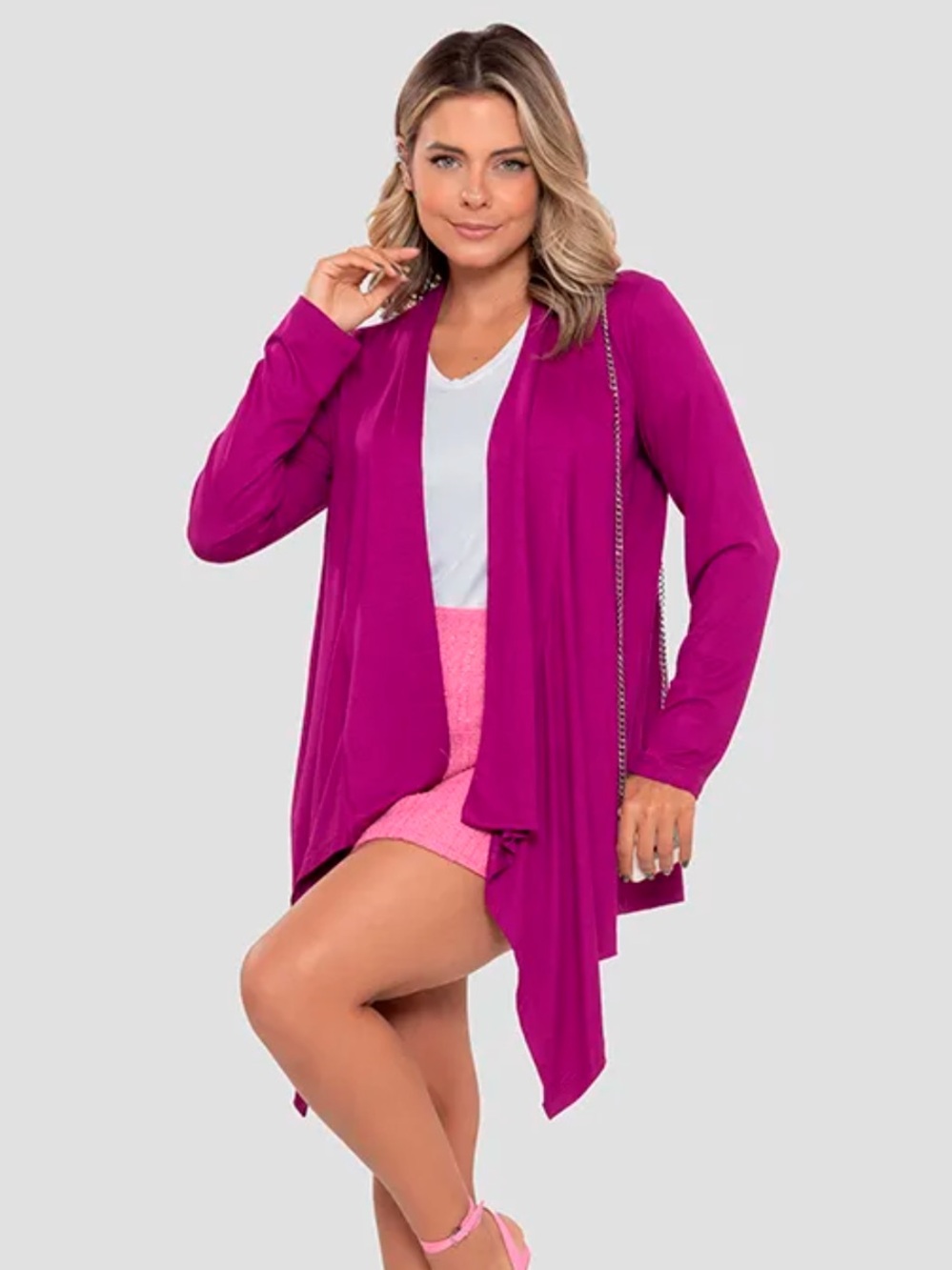 Ellen Tracy Fuchsia Open Front Draped Cardigan S/M